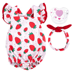 BABESIDE strawberry-pattern doll dress enhances imaginative play with bright print.