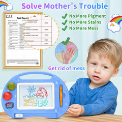BABLOCVID magnetic doodle board with stamps encourages creative play and fine motor skills.