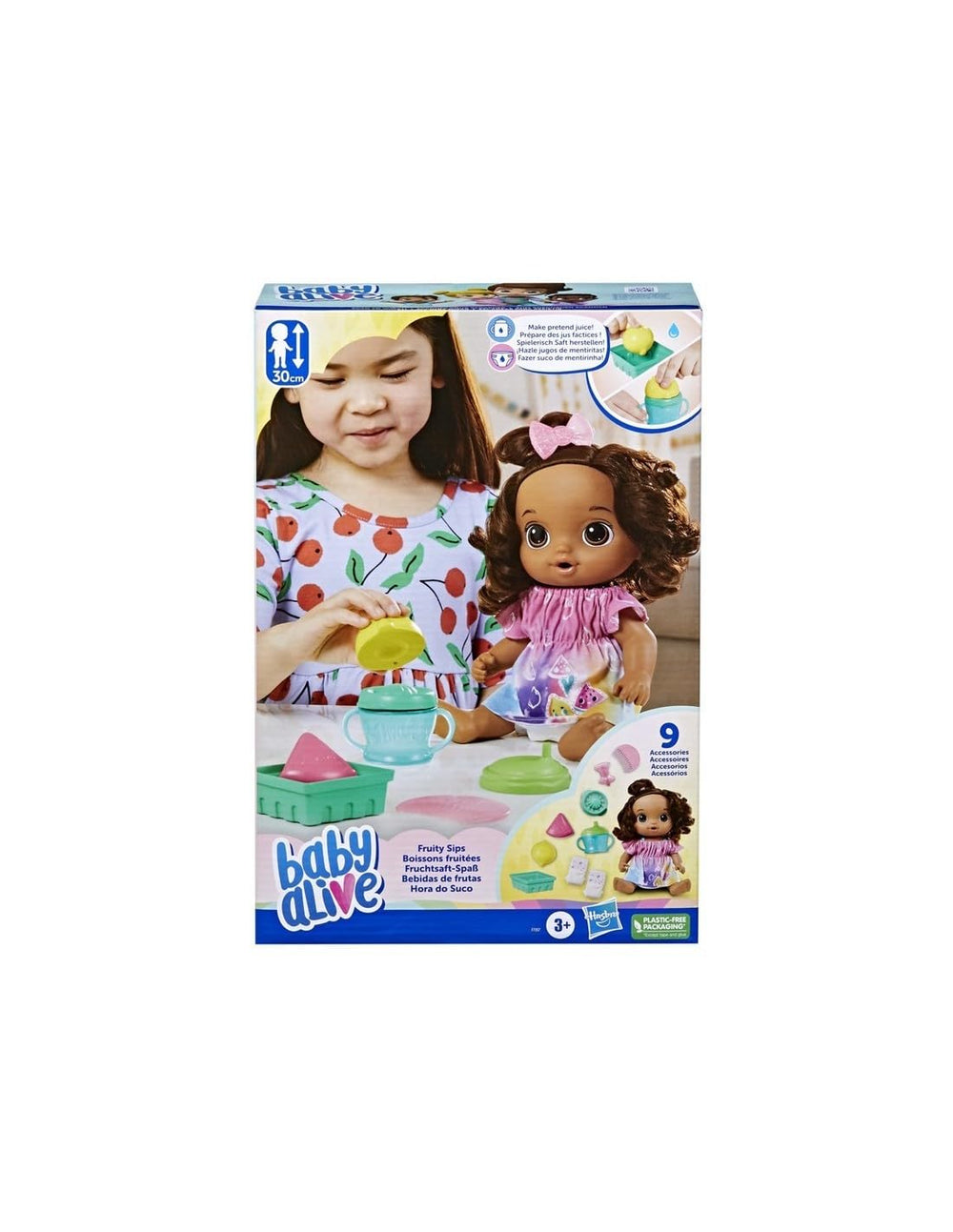 Pretend juicer with fruits for interactive play featuring Baby Alive Fruity Sips.