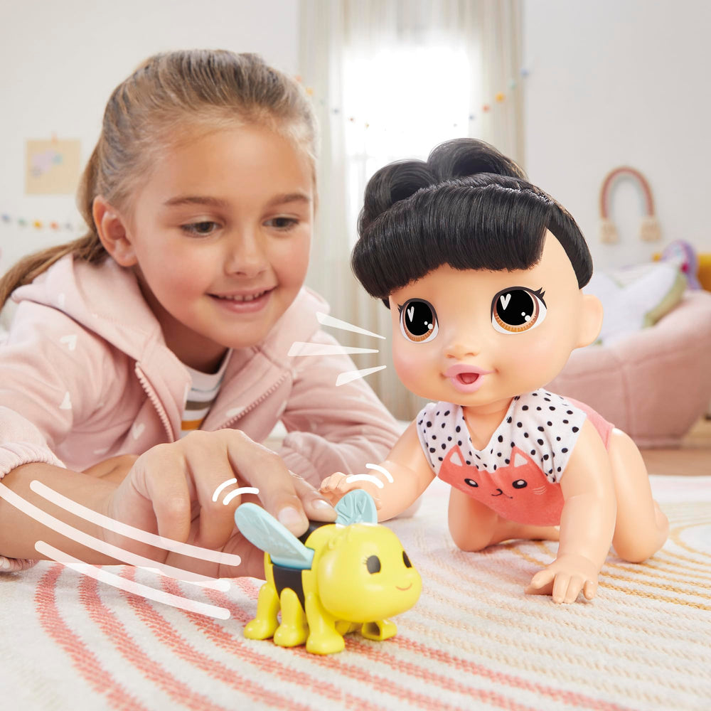 Baby Alive Katie Kat bee friend toy fluttering beside her for storytelling