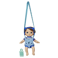 Baby Alive Littles Matteo in carrier for on-the-go imaginative play.