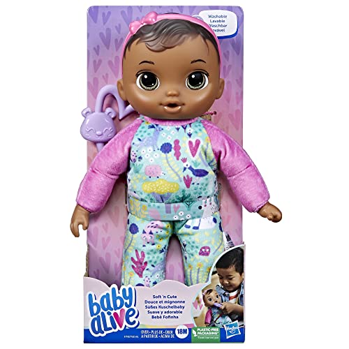 Baby Alive Soft 'n Cute doll wearing animal onesie and pink headband for pretend play.