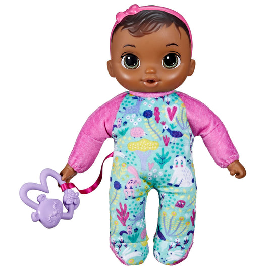 Baby Alive Soft 'n Cute doll with brown hair, ideal for cuddly bedtime hugs.