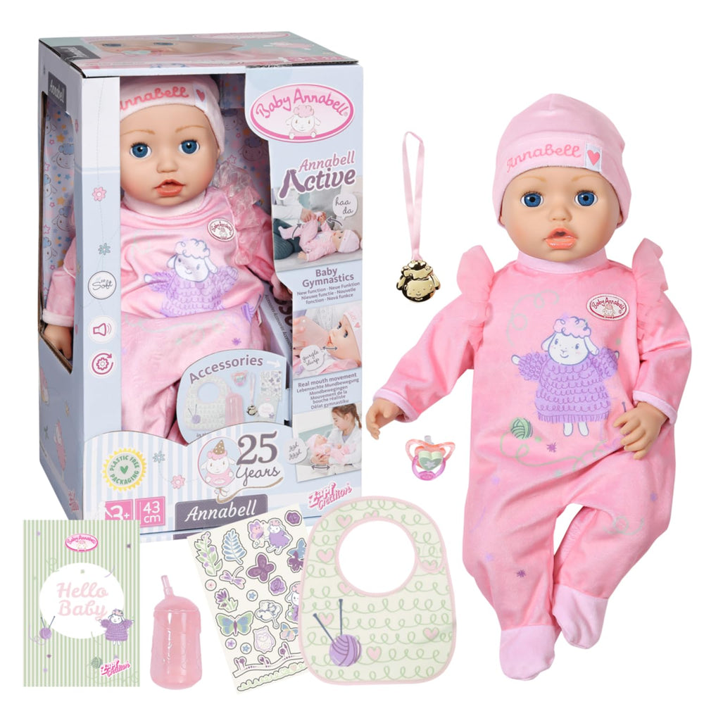 Baby Annabell Active Annabell doll wearing romper for cuddly dress-up play.