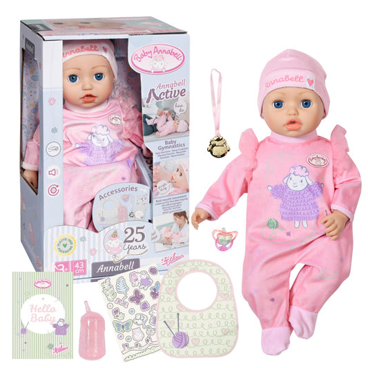 Baby Annabell Active Annabell doll wearing romper for cuddly dress-up play.