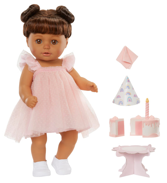 Baby Born Ava in pink dress with light brown eyes for imaginative birthday play