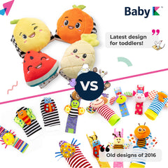 BABY K Colorful fruit buddies spark sensory curiosity during travel.
