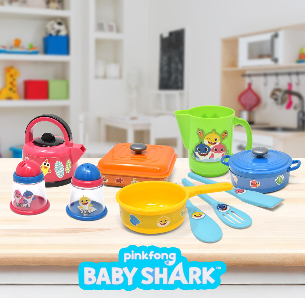 Baby Shark spatula and ladle in a pretend kitchen