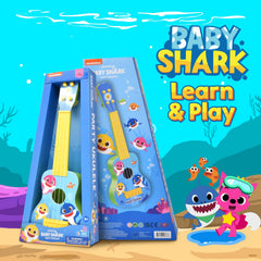 Vibrant Baby Shark ukulele design encourages creative music exploration.