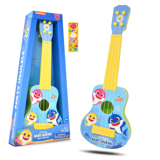 Baby Shark ukulele front view for toddlers, compact and easy to grip.