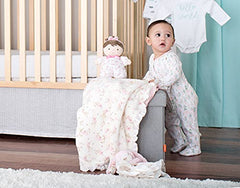 Baby Starters Jackie doll, pink rose embroidery, soft velour for calming snuggles.