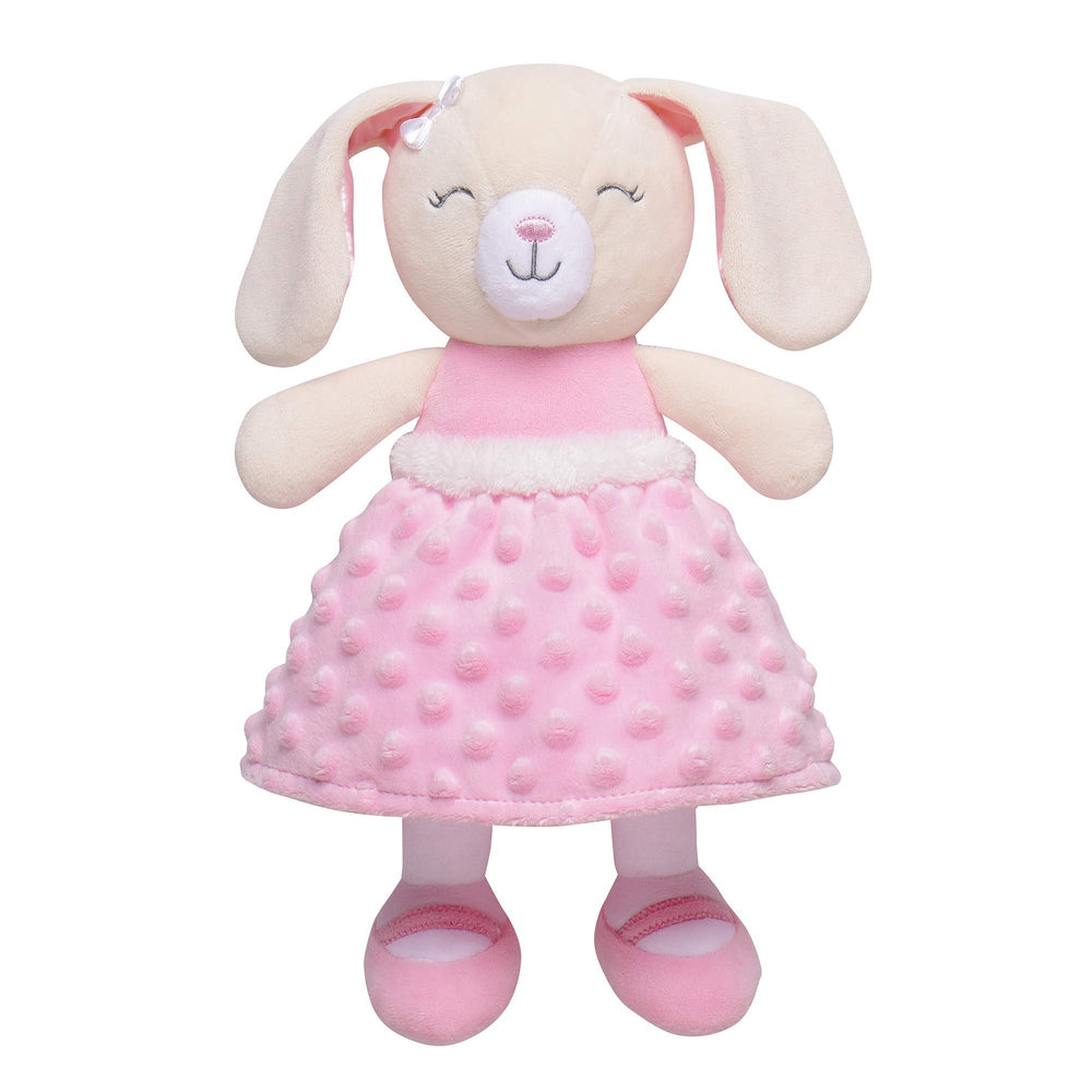Baby Starters Sweet Ella plush bunny with satin-lined skirt offers cozy comfort.