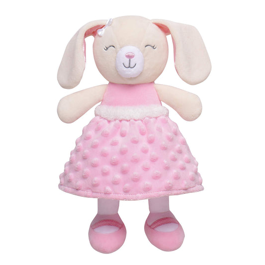 Baby Starters Sweet Ella plush bunny with satin-lined skirt offers cozy comfort.