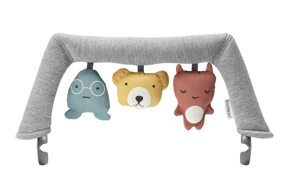 BabyBjörn Soft Friends toy attached to a Bouncer Balance Soft for engaging play