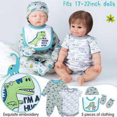 Babyfere cap with dinosaur pattern completes a cute 17-22in doll outfit