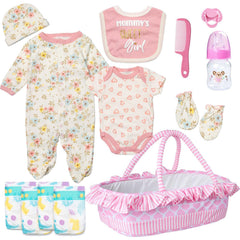 Babyfere pink heart bassinet for reborn dolls, cozy cradle during playtime