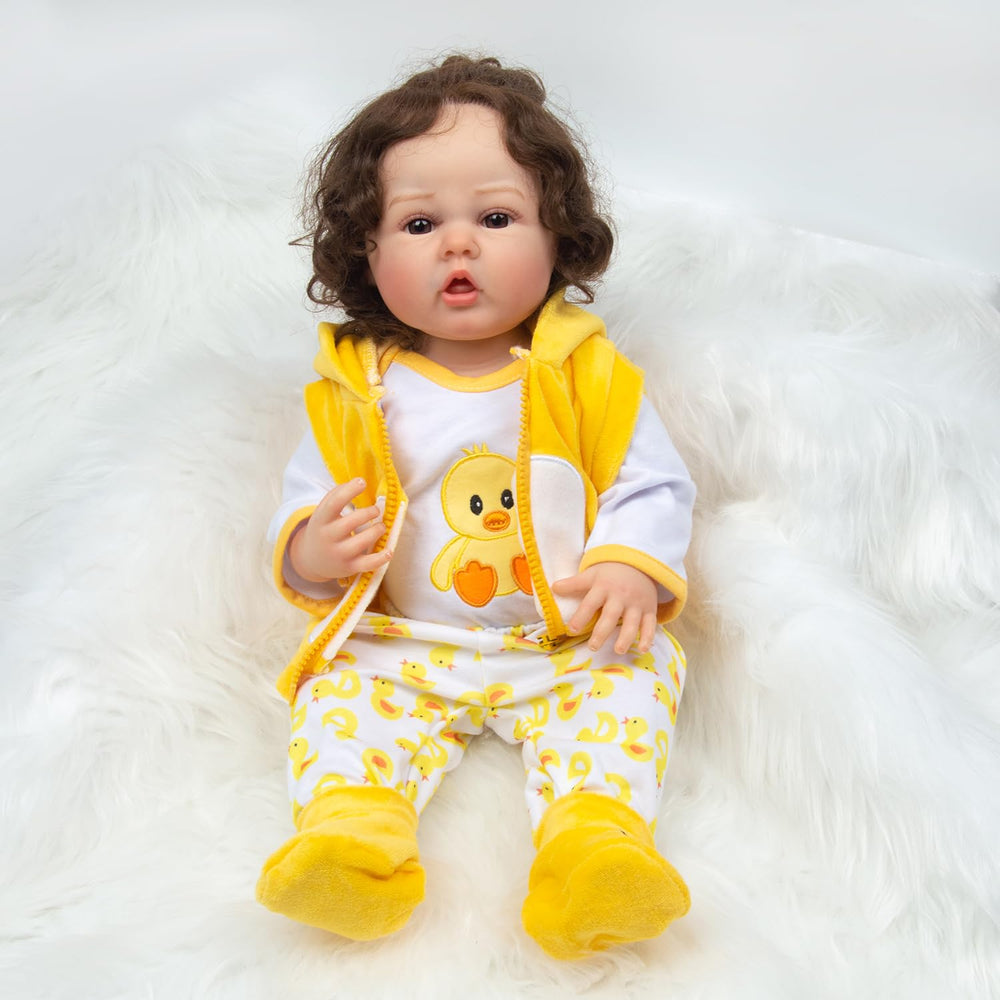 Babyfere yellow duck cap for reborn dolls, helps keep hair and head contained