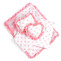 BABESIDE 4 Pcs Bedding Set with pink flower rainbow pattern for cozy, imaginative play.