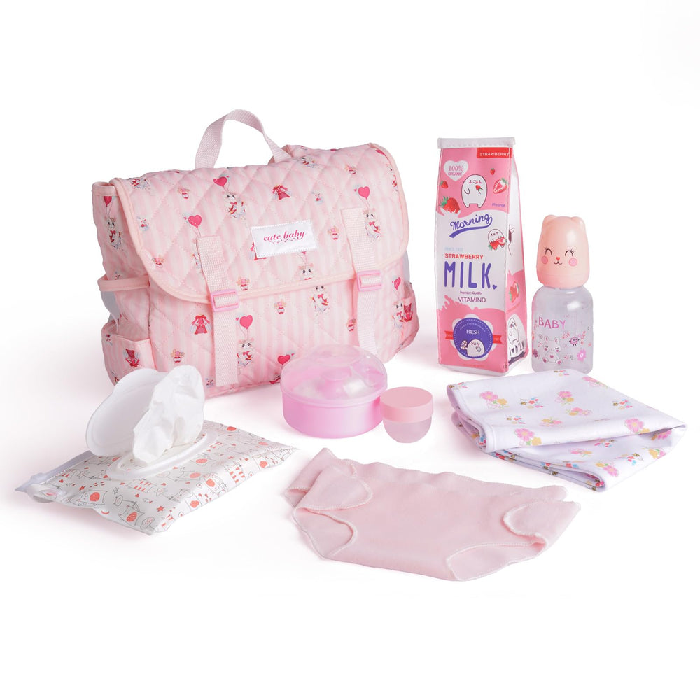 BABESIDE kitten-pattern diaper bag for imaginative doll care on the go.