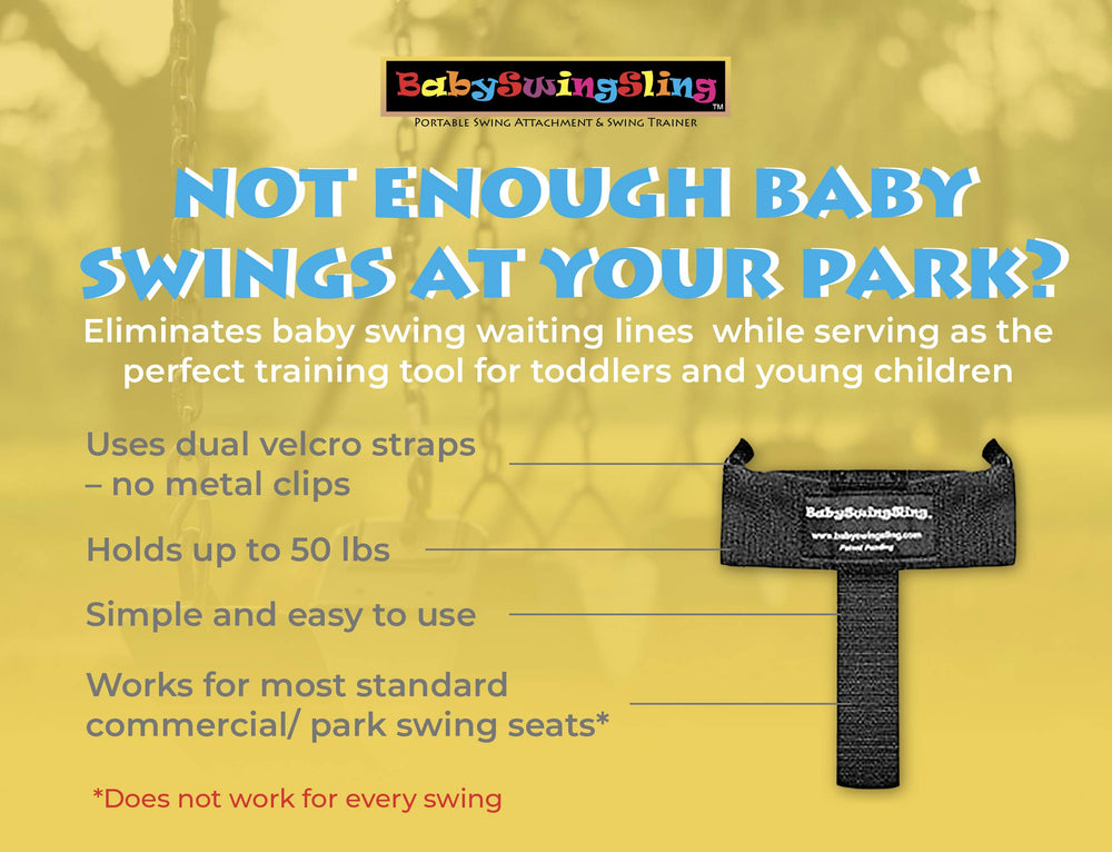Lightweight BabySwingSling design fits in a diaper bag for parks.