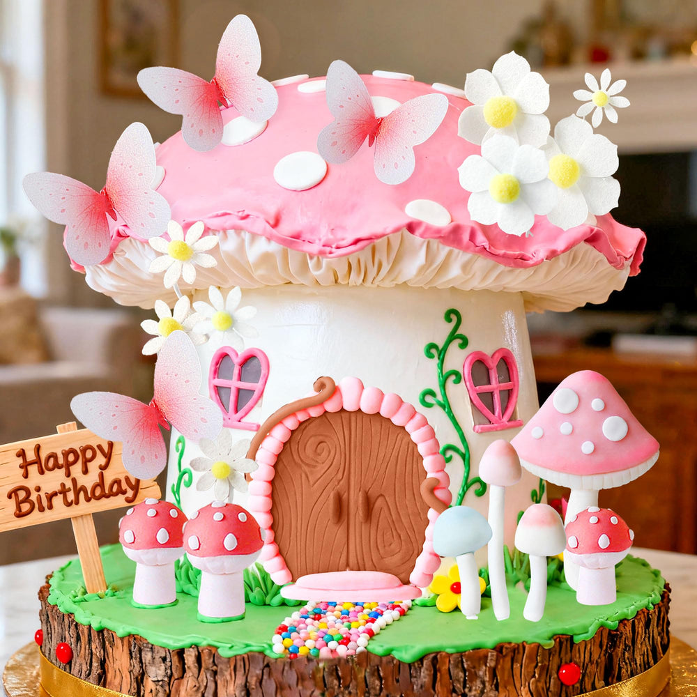 Bach and Boujee small mushroom toppers add whimsy to desserts.