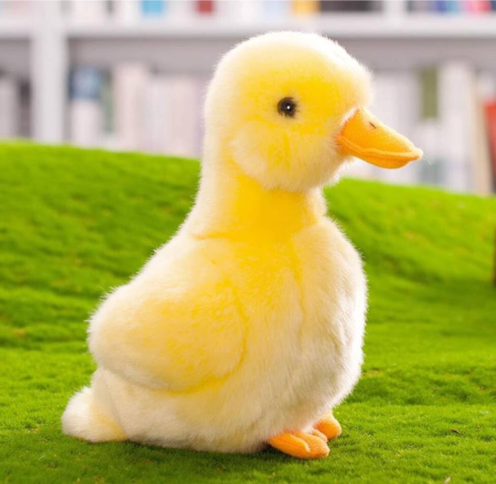 Backlood Toys 8-inch yellow duck plush side view, fluffy texture ideal for cuddles