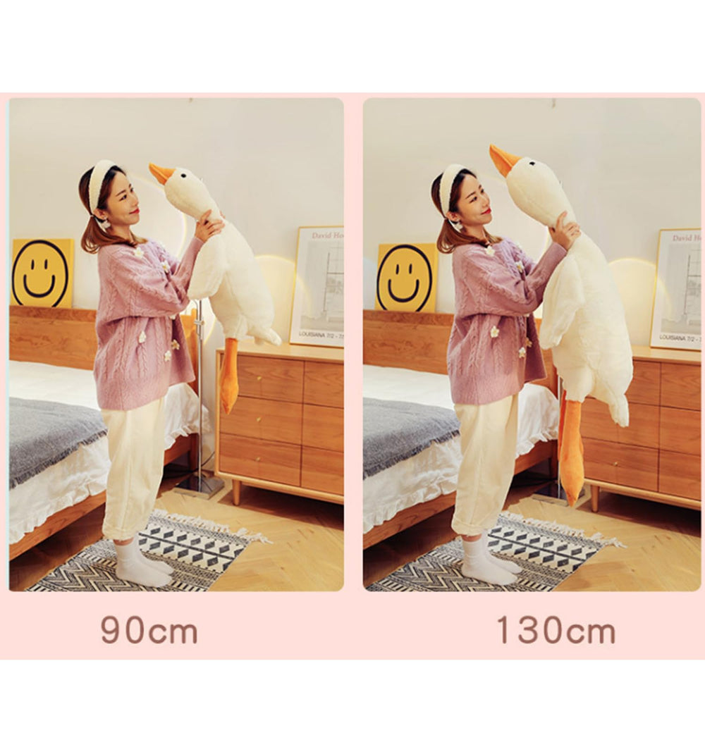 Bacmaze Goose Plush Doll in a Christmas setting as seasonal decor and cuddle buddy.