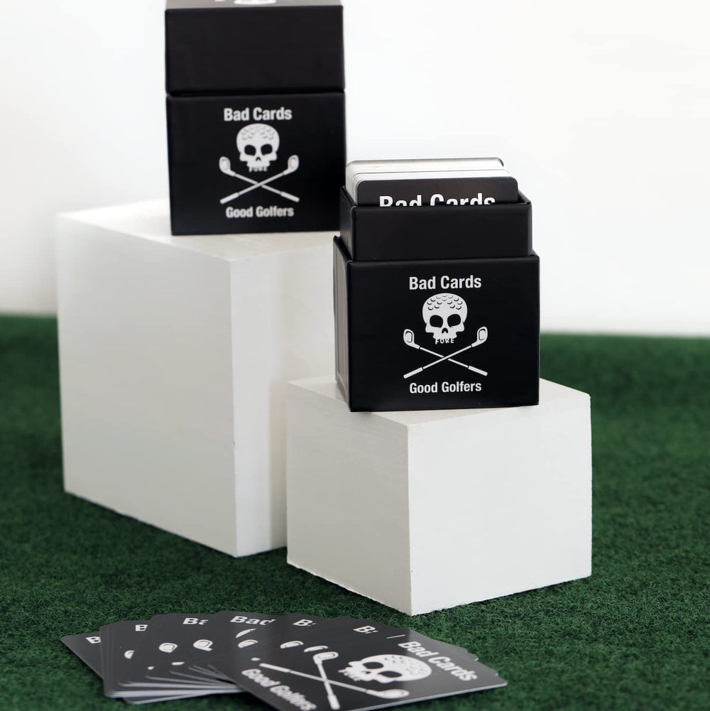 Bad Cards Fore Good Golfers card deck on table for group play and social fun.