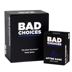 BAD CHOICES party game card pile highlights outrageous prompts for lively conversations