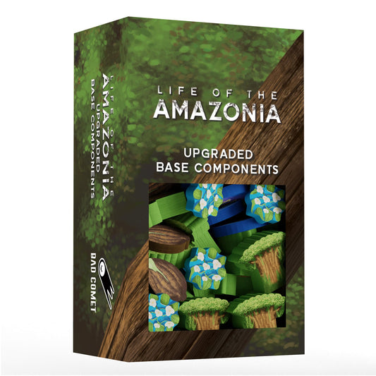 BAD COMET Life of The Amazonia board game setup highlights components for strategic jungle-building.