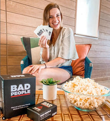 BAD PEOPLE party game night setup with friends
