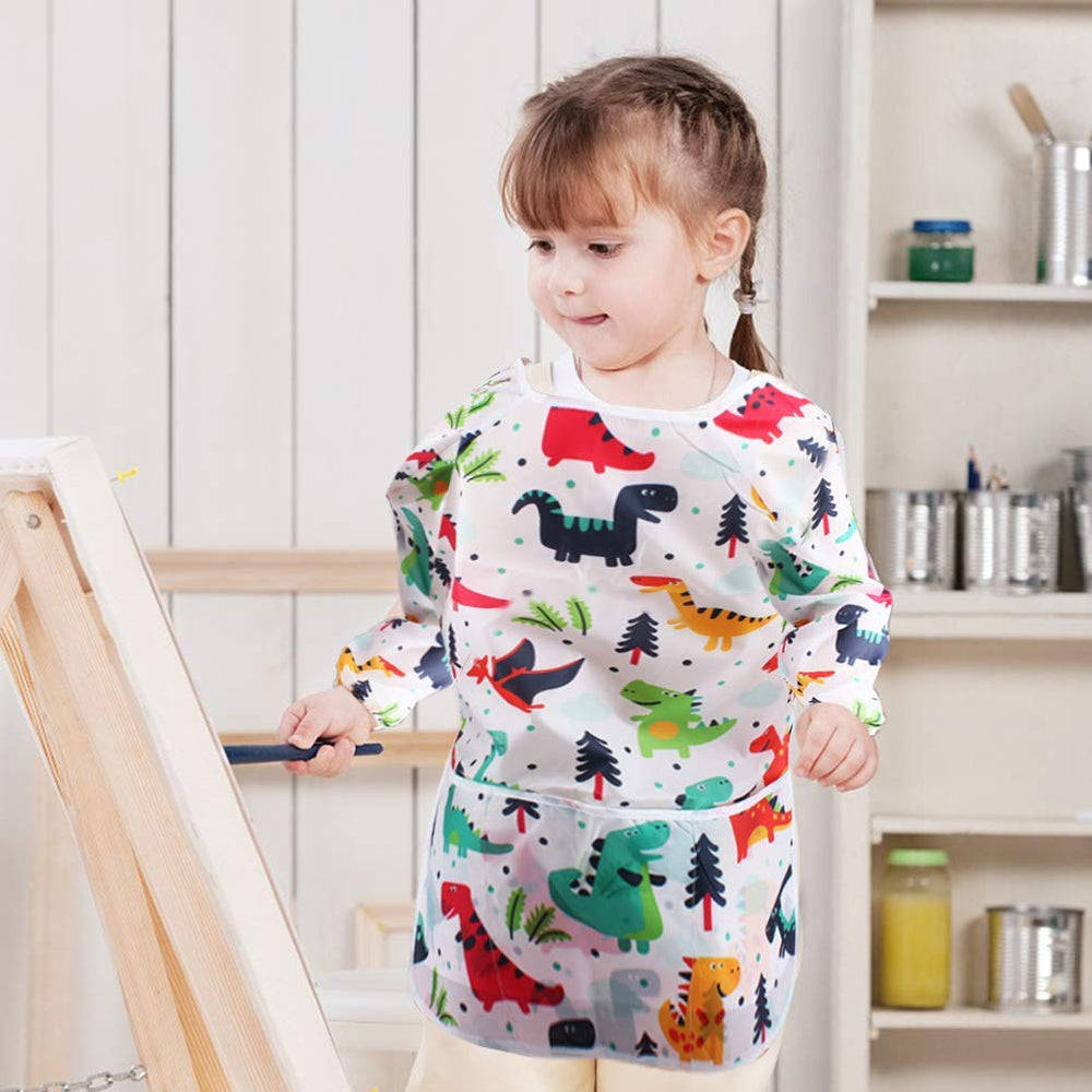 BAHABY waterproof long-sleeve kids smock keeps sleeves clean while painting and cooking.