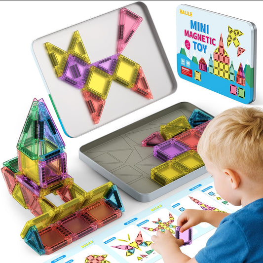 BAIJLE 46-piece mini magnetic tiles with travel case for screen-free play on the go.