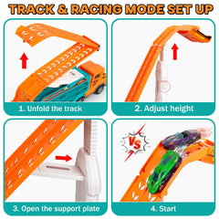 BainGesk Carrier Truck Toy dual race tracks for competitive play.