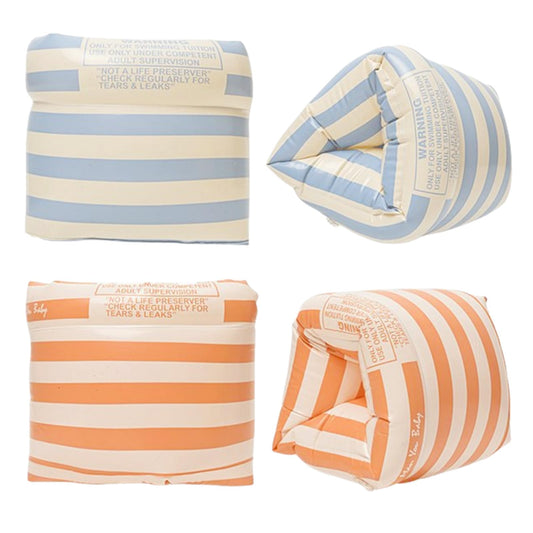 BAITEMJIA arm floaties in blue stripe provide buoyant guidance for young swimmers