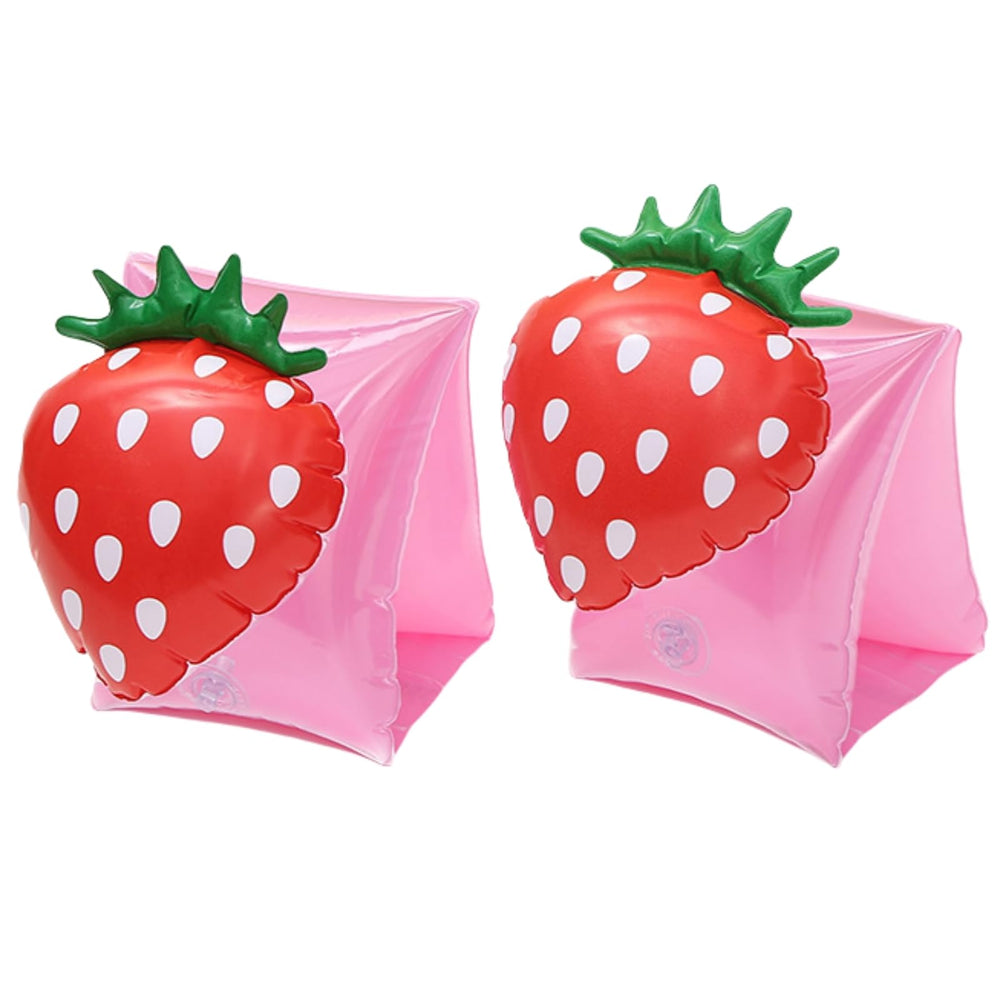 BAITEMJIA arm floaties pink strawberry pattern closeup for safe pool play.