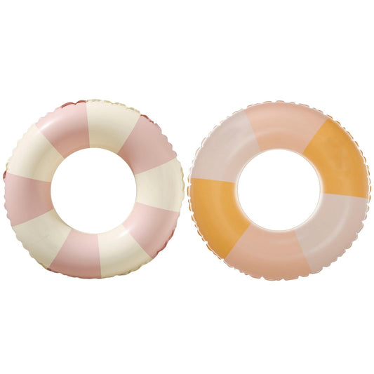 BAITEMJIA pool float stripe pink yellow front view for safe, sunny pool play.