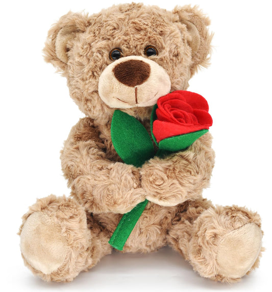 Bakalizoo 12-inch rose-topped teddy bear, ideal for gifting and display.