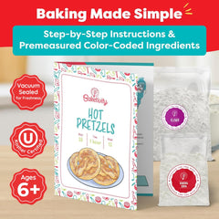 Baketivity pretzel-kit-contents display pre-measured dry ingredients for precise, mess-free cooking with kids.