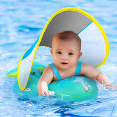 Balhvit no-flip-over baby pool float with canopy keeps infants secure on the water