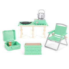 BananMelonBM dollhouse camping table in green for imaginative play and organization