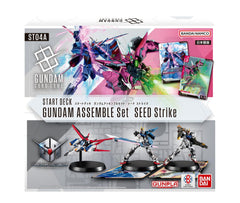 Bandai Gundam Card Game Assemble Seed Strike Starter Set with three miniatures for engaging battles.