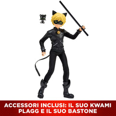 Bandai Miraculous Cat Noir removable outfit enables dress-up fun.