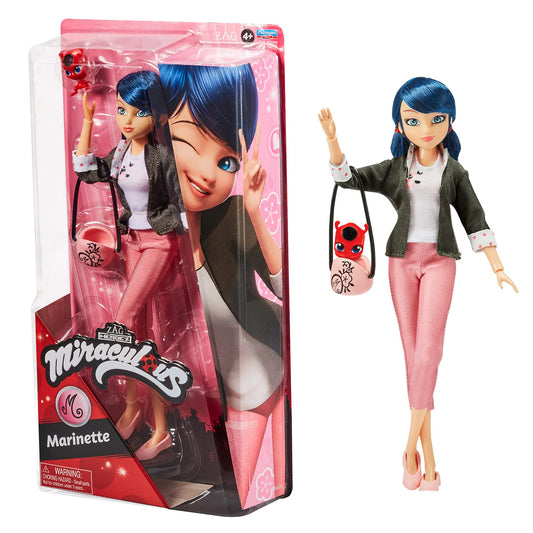 Bandai Miraculous Marinette 26cm fashion doll with poseable joints for dynamic play.