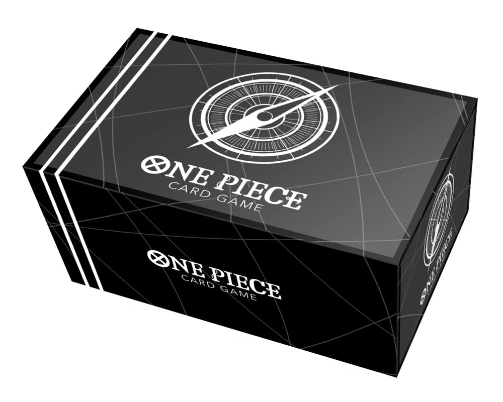 BANDAI One Piece Card Game storage box, standard black, keeps decks organized and protected.