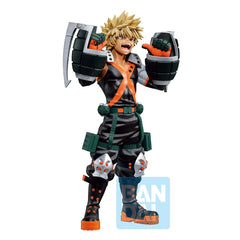 Bandai Spirits Ichibansho Katsuki Bakugo VS 6.7-inch figure fits desk or shelf.