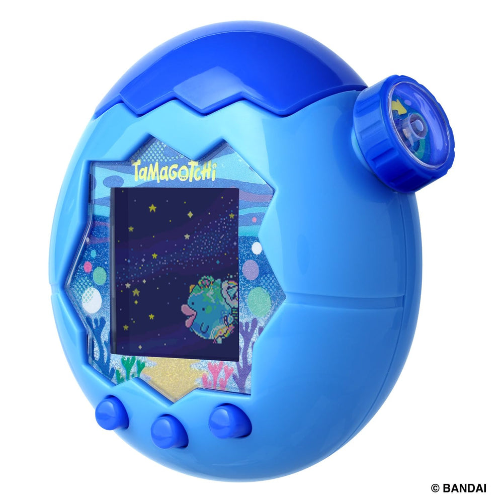 Bandai Tamagotchi Paradise Blue Water screen view highlights growth and feeding routines