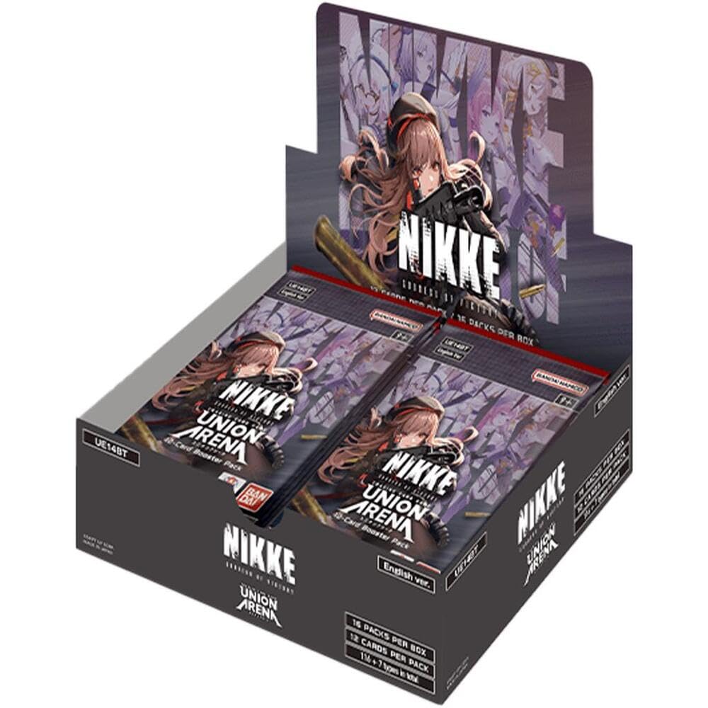 Bandai Union Arena NIKKE UE14BT booster box front view with exclusive artwork for collectors