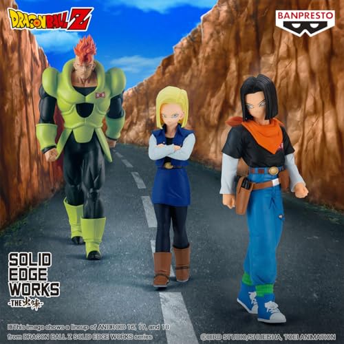 Banpresto Android 16 Solid Edge Works full figure showcases iconic stance for display stands.
