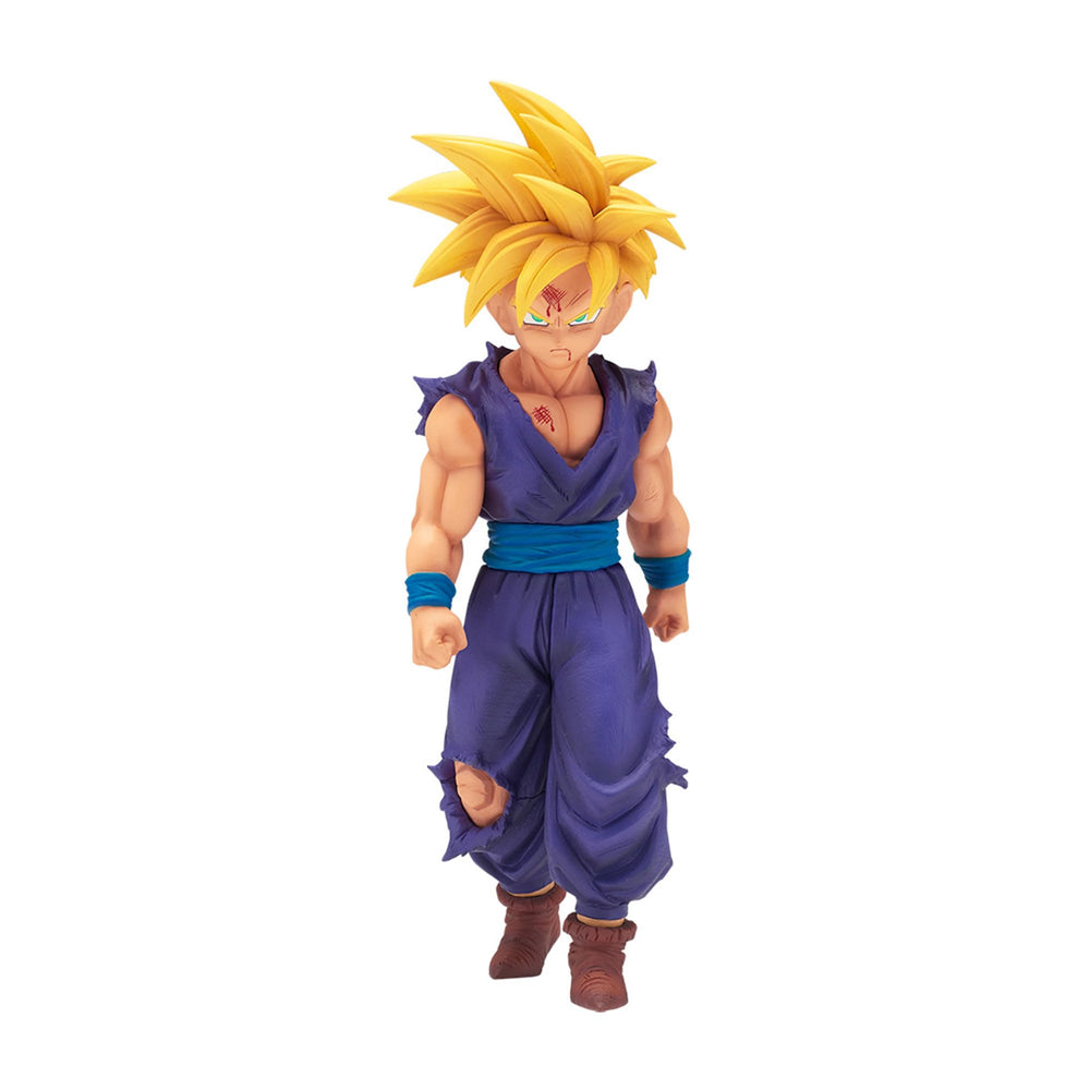 Banpresto Gohan figure front view in iconic Super Saiyan pose for display
